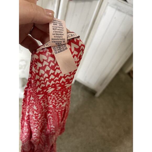 VICTORIA'S SECRET Red White Heart Print Swim Cover Up Kimono Robe One Size - Picture 4 of 7